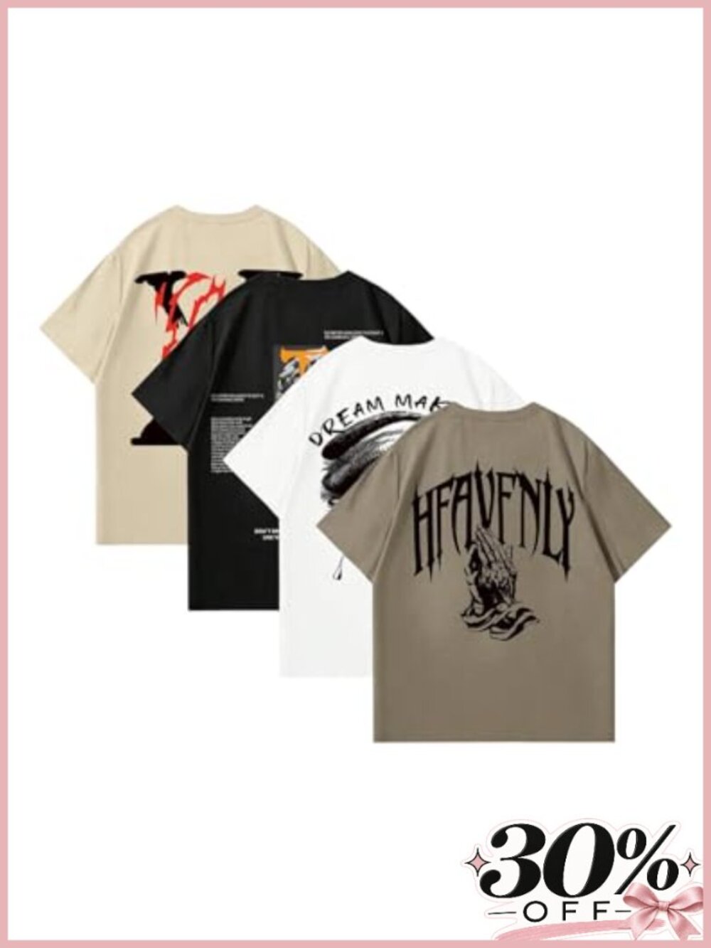 Men's 4 Piece Graphic Tees Short Sleeve Crew Neck Summer T-Shirts